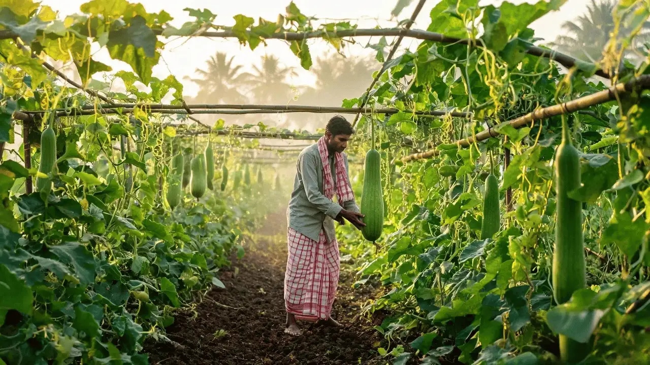 Vast organic bottle gourd field